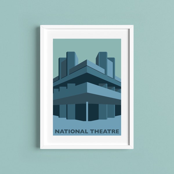 NATIONAL THEATRE Travel Poster - Southbank - Waterloo - Brutalist / Brutalism - Illustration by Rebecca Pymar