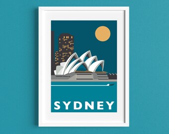 Póster de viaje de SÍDNEY - Ópera de Sídney - Impresión Art Déco - Ilustración de Rebecca Pymar