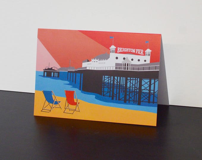 Brighton Pier themed Artists Greetings Card by Rebecca Pymar