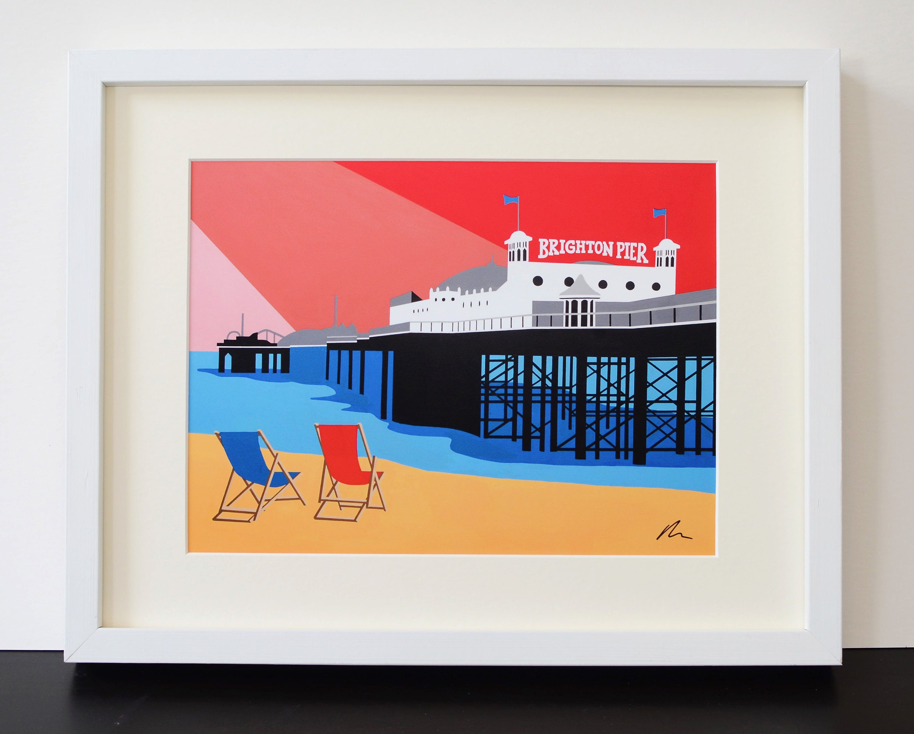 BRIGHTON PIER themed Mounted Fine Art Print British Seaside Art