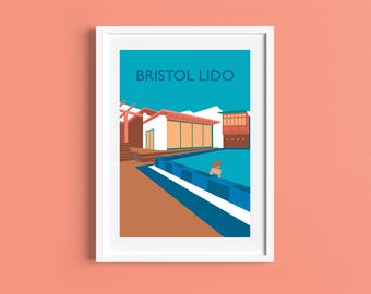 Bristol Lido Reiseposter - Art Deco Print - Illustration von Rebecca Pymar