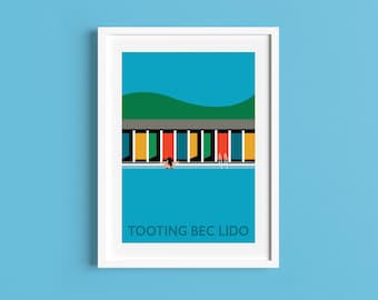 Tooting Bec Lido Reiseposter - Art Deco Print - Illustration von Rebecca Pymar