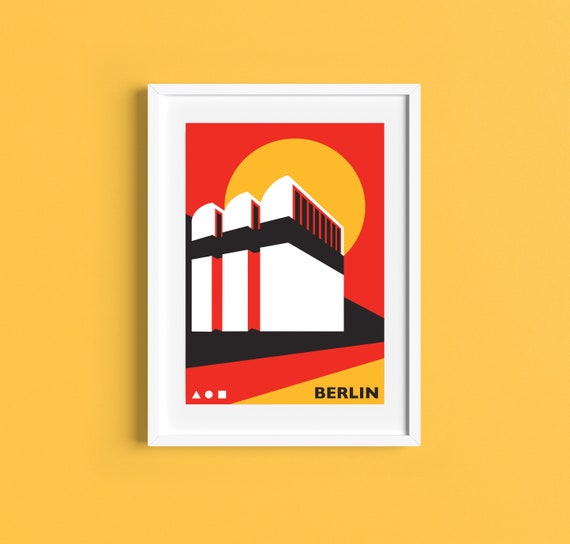 Berlin Travel Poster - Bauhaus-Archiv Museum - Germany - Bauahus Print - Illustration by Rebecca Pymar
