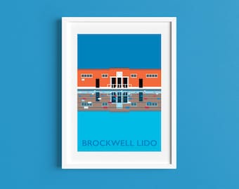 Brockwell Lido Reise Poster - Art Deco Print - Illustration von Rebecca Pymar