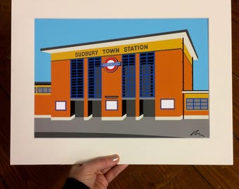 Sudbury Town Station - Mounted Print - London Underground illustration - Art Deco Tube Station Series