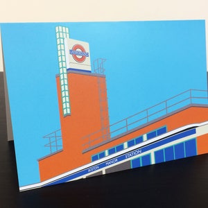 LONDON Tube Station Greetings Card 'Boston Manor Station' Art Deco Illustration by Rebecca Pymar