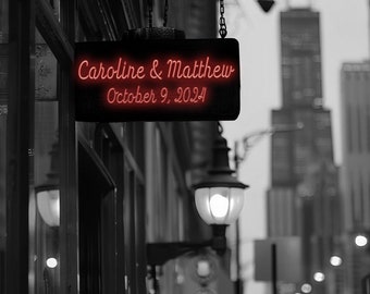 Chicago Wedding, Personalized Wedding Gift, Neon Sign, Customized Names Photo, Willis Tower, Anniversary Gift, Valentines Day pp342