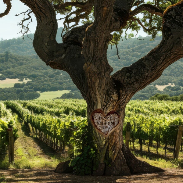 Personalized Wedding Gift, Vineyard Wedding, Carved Heart on Tree, California Wedding, Anniversary Gift, Valentines Day Present pp356