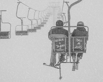 Personalized Wedding Gift Skiing Winter Ski Black White Snow Customized Names Photo Anniversary Valentines Day pp61
