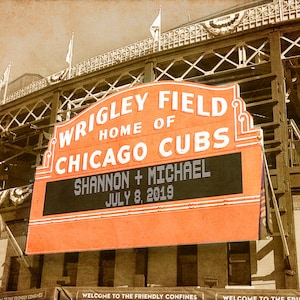 Personalized Wedding Gift, Wrigley Field Sign Chicago Cubs Anniversary Gift Baseball Decor Wall Art pp207