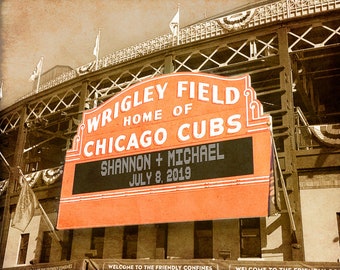 Personalized Wedding Gift, Wrigley Field Sign Chicago Cubs Anniversary Gift Baseball Decor Wall Art pp207