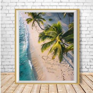 Presente de casamento personalizado, decoração romântica de praia tropical, nomes na areia, presente de aniversário personalizado para casamento no Havaí pp290