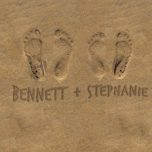 Personalized Wedding Gift Ocean Beach Footprints Photo Names in the Sand Romantic Beach Decor Anniversary Gift pp164