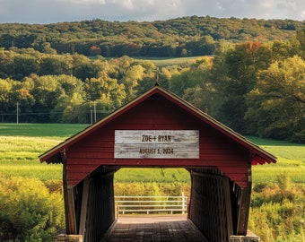 Personalized Wedding Gift Covered Bridge Pennsylvania Wedding Customized Names Photo Anniversary Barn Wedding Rural Wedding pp309