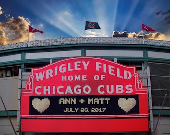 Personalized Wedding Gift, Chicago Cubs Wrigley Field Sign Anniversary Gift Baseball Decor Wall Art pp192
