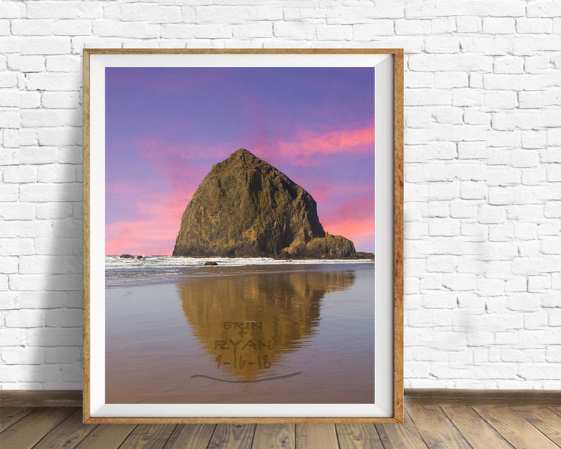 Personalized Wedding Gift Names in Sand Cannon Beach Oregon Haystack Rock Anniversary Gift Valentines Day pp203 image 3