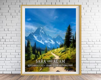 Cadeau de mariage personnalisé, parc national de Grand Teton, cadeau de Saint-Valentin, cadeau d'anniversaire, cadeau de mariage Jackson pour randonneur, bannière pp584