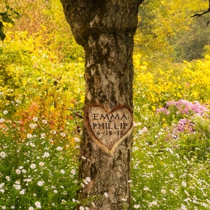 Personalized Wedding Gift Tree Trunk Carved Heart Customized Flowers Names Photo Anniversary Valentines Day pp142