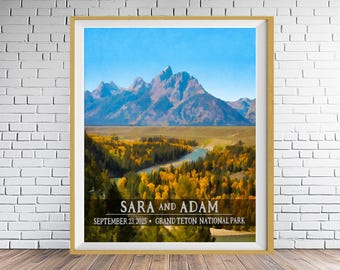 Cadeau de mariage personnalisé, Parc national de Grand Teton, Cadeau pour la Saint-Valentin, Cadeau d'anniversaire, Mariage à Jackson Wyoming, Bannière automne pp583