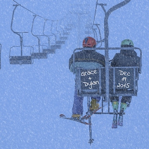 Regalo di nozze personalizzato Sci invernale Seggiovia Neve Nomi personalizzati Foto Anniversario San Valentino Invito pp12