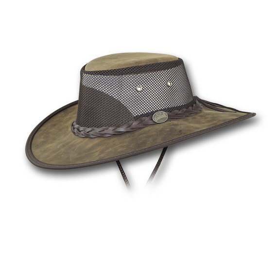 Barmah Hats Wide Brim Foldaway Bronco Cooler Leather Hat Item 2080