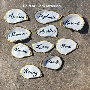 Oyster Shell cards place cards, 2.1"~2.7" small name cards beautiful w/ handwritten calligraphy- painted trim or trim+entire back painted