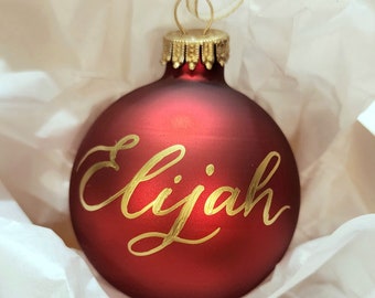 Personalized Ornament custom any wording assorted colors available GLASS 2.6 inch Hand lettered xmas balls baubles quick ship