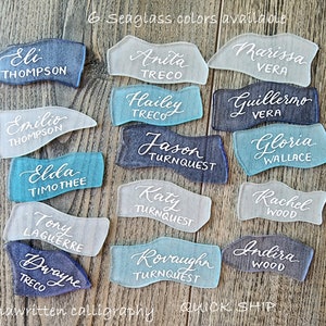 LARGE Sea Glass hand written Calligraphy Place cards large pieces only 2.20~3 Inches seating escort-quick4 color choices 5 ink choices
