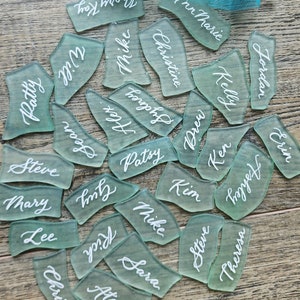 SEA FOAM GREEN Sea Glass real ink hand calligraphy Place cards 1.6"~2.1" size range seating settings - quick ship  ink colors 5 ink colors