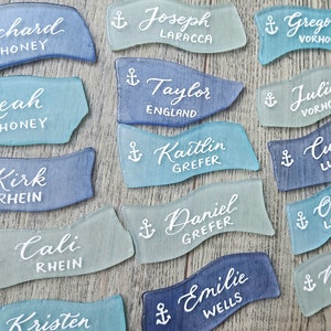 Sea Glass place card with any drawing- anchor, branch, flower, palm tree, heart, handwritten calligraphy name seating place card seating