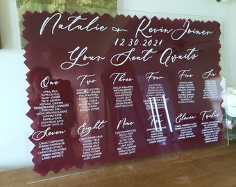 seating chart design ACRYLIC seating chart-custom hand written calligraphy CLEAR or painted backsplash- any color, any size and number of names. quick ship