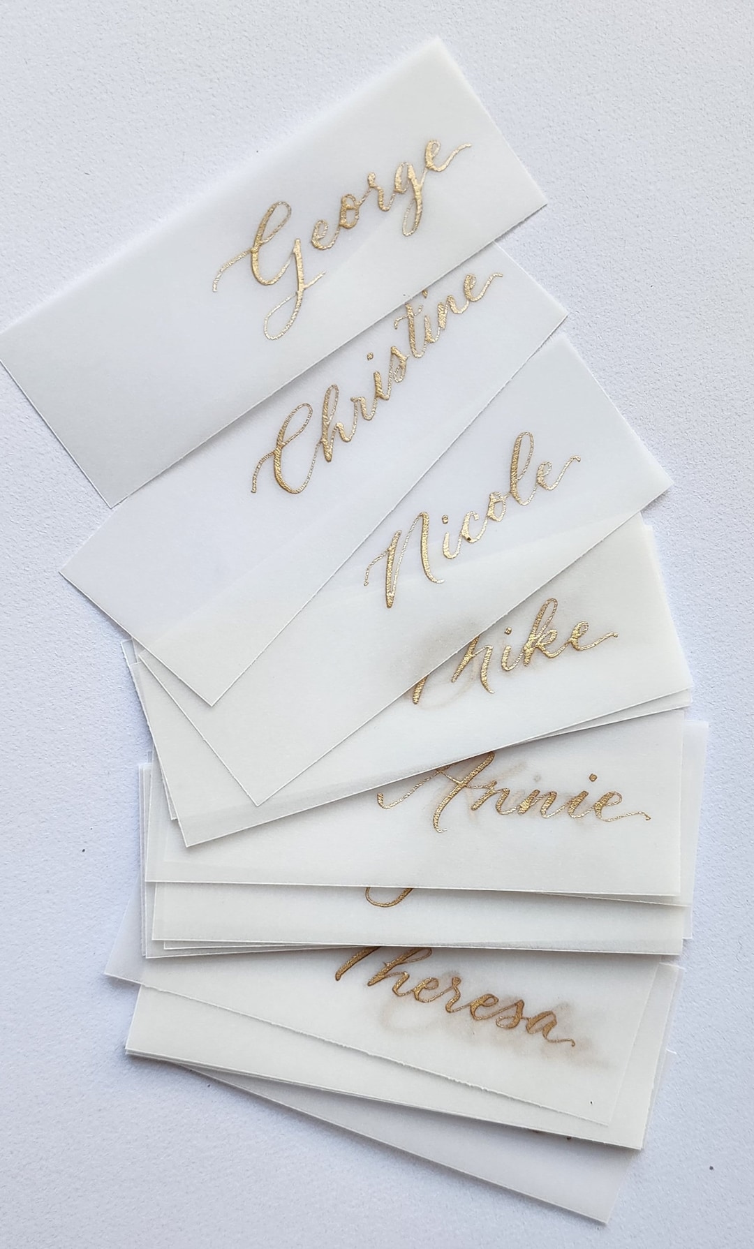Menu Name Tags Vellum Translucent Custom Any Size Hand Calligraphy