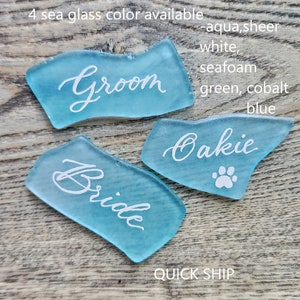 Sea Glass Place cards handwritten Calligraphy real ink , name cards, seating quick ship assorted 1.5"~2.1" 3 color choices white or gold ink