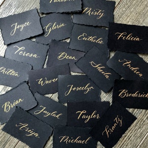 Black Deckled edge FLAT or TENTED hand calligraphy Place cards seating name tags hand torn 2 sizes  4 ink color choicesquick ship-