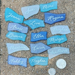 Sea glass place cards size 1.6"~2.1" for place settings, seating cards hand written calligraphy wedding, showers, event parties quick ship