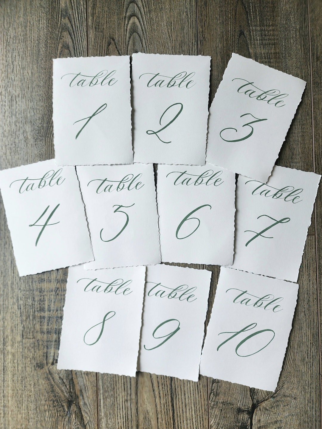Table Number Cards Deckled Edge in Hand Written Calligraphy Hand Torn ...