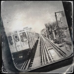 Edgy Black and White Street Photography Train Wall Decor, CTA, Chicago, Fine art print, Square