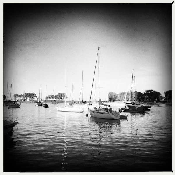 Black and White Belmont Harbor Boats, Lake Michigan, Sailing, Nautical Photography
