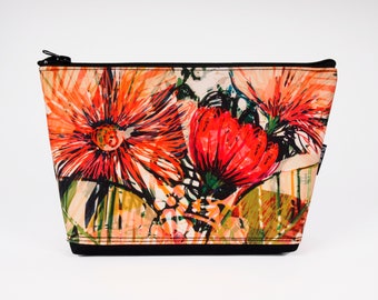 Cosmetic case, Ladies' Small spring pouch a painted author's, Pink flowers