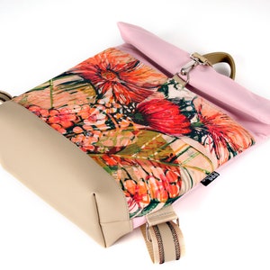 Notebook backpack, Spring flowers, iPad backpack, Roll backpack, Fashion backpack, Vegan leather, Waterproof fabric image 6