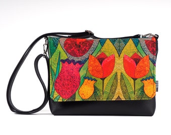 Borsa a tracolla piccola, Giardino dei tulipani, Idee regalo, Borsa a tracolla, Borsa colorata, Pelle vegana, Borsa a tracolla da donna, Borsa piccola in pelle,