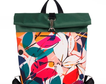 Zaino roll in vendita primaverile, regali primaverili, zaino, bavkpack in tela per laptop, zaino in ecopelle, zaino da viaggio, zaino Boho