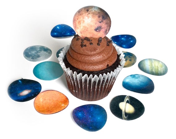 12 Solar System Planets Universe Galaxy Stars Edible Image Cupcake Cookie Cake Pop Dessert Cake Topper Wafer Paper Birthday Party Supplies