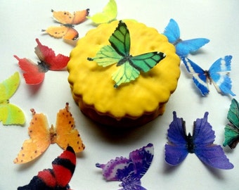 24 Small Assorted Rainbow Color Edible Butterflies Pre Cut Decorations Cakes Cookies Cake Pops Garnish Wine Glasses