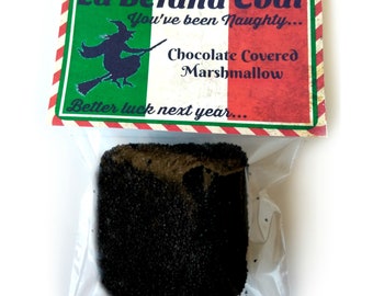 La Befana Coal Italian Christmas Witch Broom Holiday Tradition Epiphany Italy Italia Novelty Gag Gift Stocking Stuffer Chocolate Marshmallow