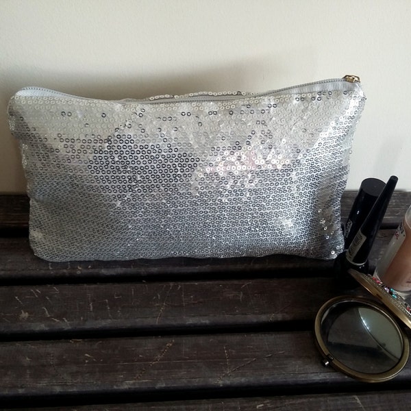 Christmas Gifts,Bag,Silver Sequin Clutch,Vanity Cases,Silver Sequin ClutchToiletry Bag,Silver Bag,Evening Bag,Bright Sequin Bags,Makeup Bags