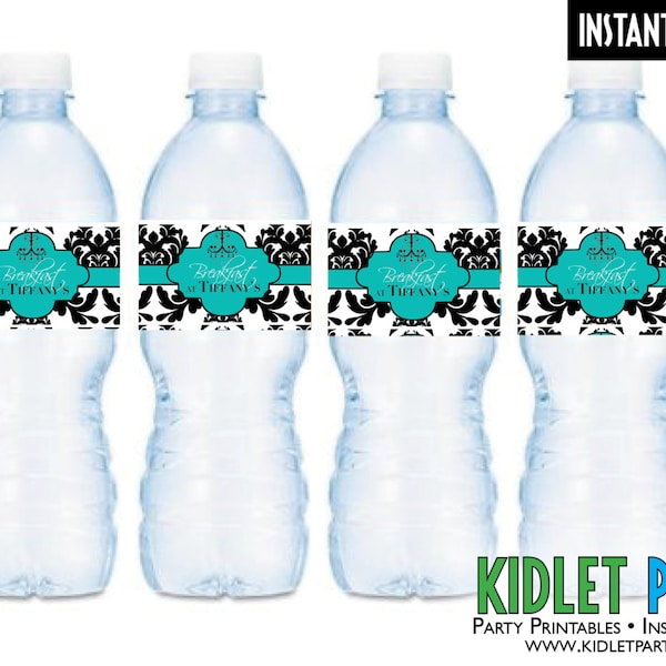 Breakfast at Tiffany's / Wedding /  Water Bottle Wraps /  Instant Download