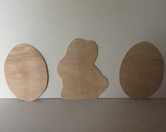 set of three wood unfinished cutout, two eggs and one bunny wooden unfinished cutout, easter cutouts unfinished, easter, wedding