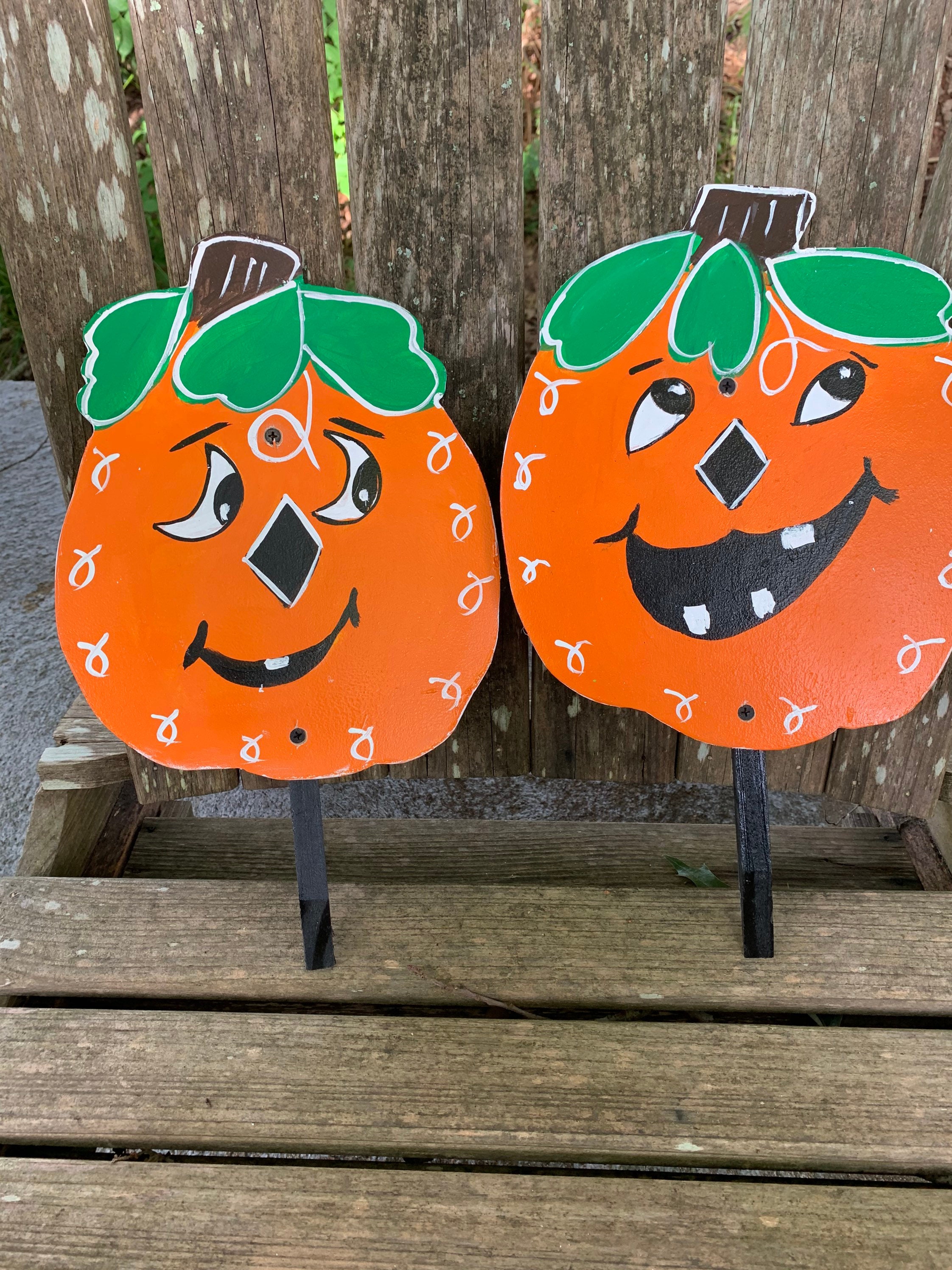 Set of eight halloween stakes fall yard art wooden Etsy