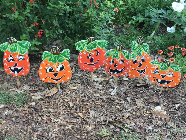 Halloween outdoor Wooden stakes Fall garden stakes Etsy